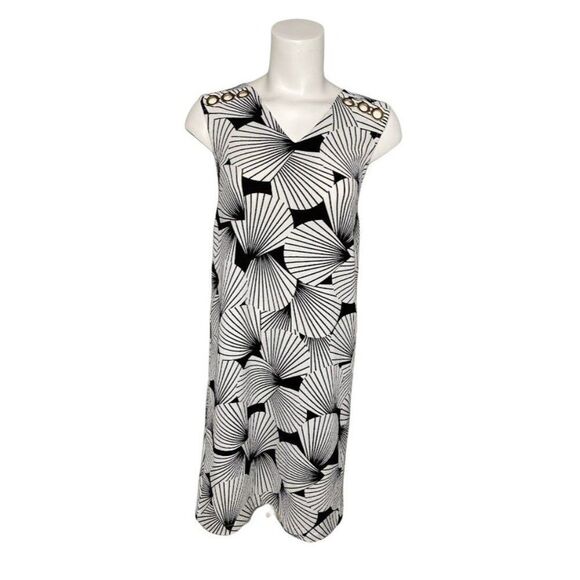 Signature‎ Collection Black White Patterned Stretch Crepe Sleeveless Dress Small - Picture 1 of 9